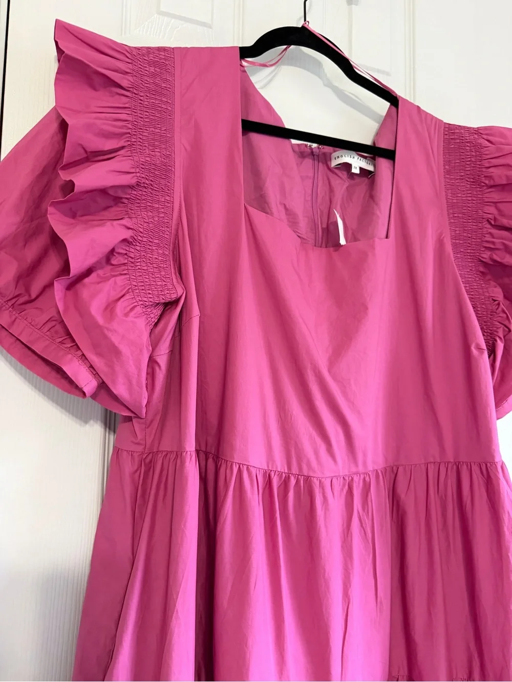 English Factory Pink Cotton Tiered Dress Puff Sleeve coquette Smocked 2X NWT